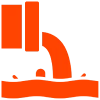 Orange pipe icon with water flow.