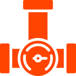 Industrial valve symbol, orange and black.