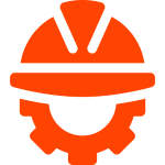 Orange hard hat and gear icon