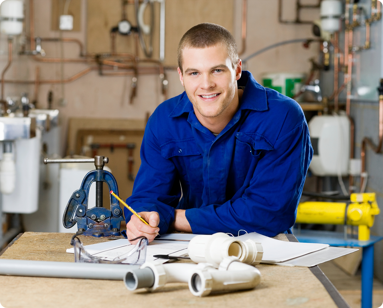 Man preparing plumbing project with tools